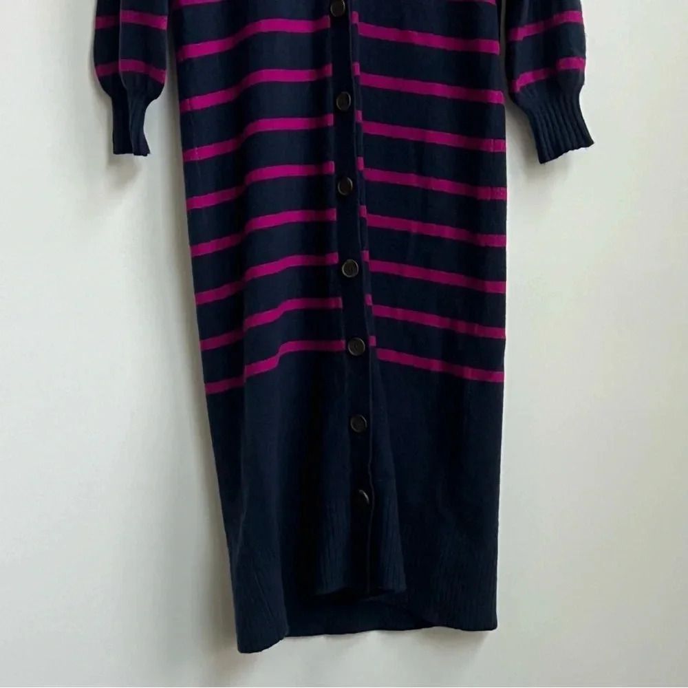 NEW ANN TAYLOR LOFT NAVY BLUE PINK STRIPED LONGLINE CARDIGAN SWEATER MIDI DRESS - Picture 6 of 15